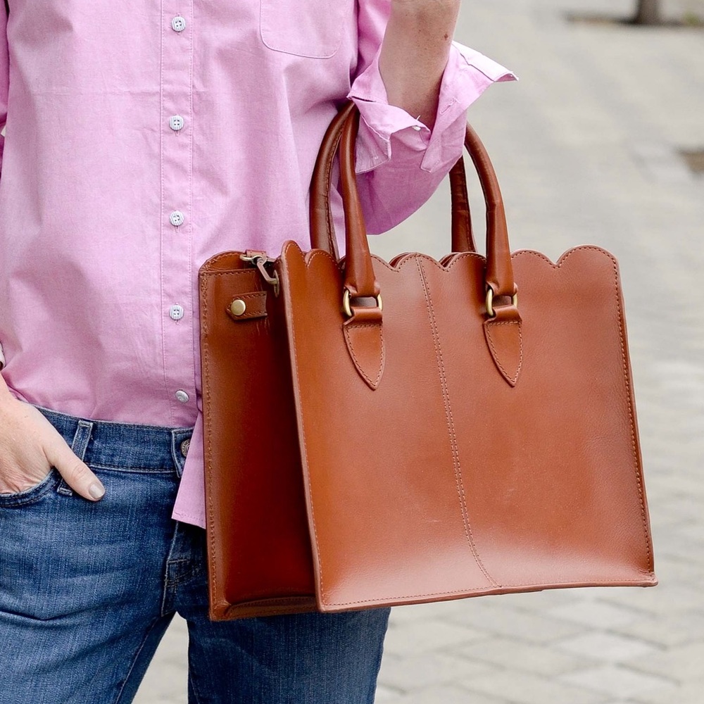 ASOS Scalloped Edge Brown Leather Shopper Bag